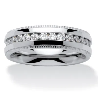 Palm Beach Jewelry Men's 1.12 Tcw Round Cubic Zirconia Eternity Band In Stainless Steel In White