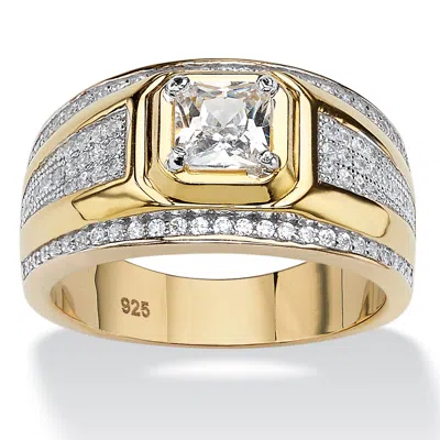 Palm Beach Jewelry Men's 1.12 Tcw Square-cut Cubic Zirconia Ring In 14k Gold-plated Sterling Silver In Yellow