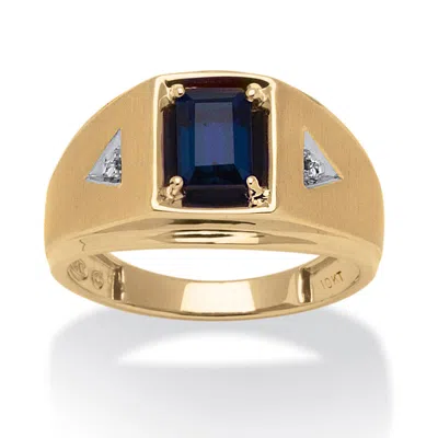 Palm Beach Jewelry Men's 1.16 Tcw Created Sapphire And Diamond Accent Ring 10k Yellow Gold