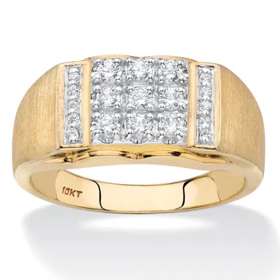 Palm Beach Jewelry Men's 1/2 Cttw. Round Solid 10k Yellow Gold Diamond Brushed Matte Grid Ring In White
