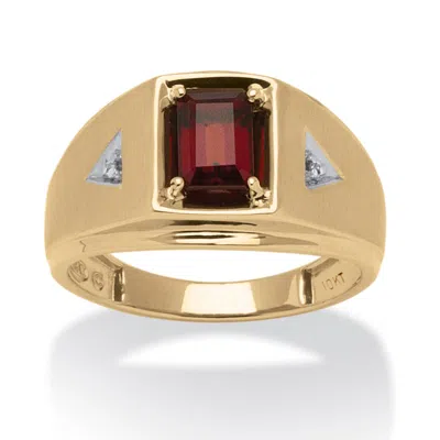 Palm Beach Jewelry Men's 1.21 Tcw Emerald-cut Genuine Garnet And Diamond Accent Ring In 10k Gold In Red