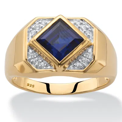 Palm Beach Jewelry Men's 1.24 Cttw. 18k Gold-plated Silver Square-cut Created Sapphire Ring In Yellow
