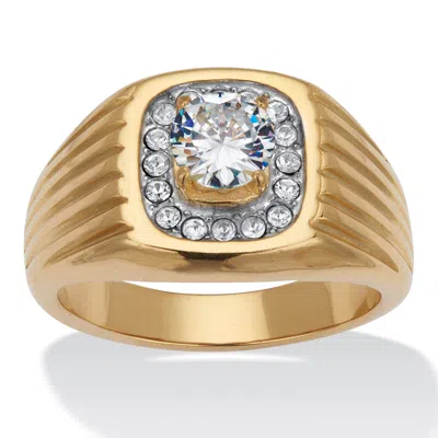 Palm Beach Jewelry Men's 1.25 Tcw Round Cubic Zirconia Gold Ion-plated Stainless Steel Dome Ring In White
