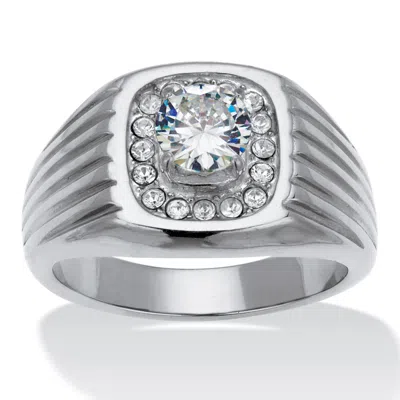 Palm Beach Jewelry Men's 1.25 Tcw Round Cubic Zirconia Stainless Steel Dome Ring In White