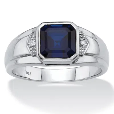 Palm Beach Jewelry Men's 1.27 Cttw Platinum-plated Silver Created Blue Sapphire Diamond Accent Ring In White