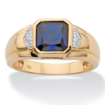 Palm Beach Jewelry Men's 1.27 Cttw. Solid 10k Gold Created Blue Sapphire And Diamond Accent Ring In Yellow