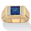 Palm Beach Jewelry Men's 1.31 Cttw Gold-plated .925 Silver Created Blue Sapphire & Diamond Ring In Yellow