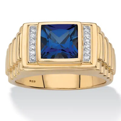 Palm Beach Jewelry Men's 1.31 Cttw Gold-plated .925 Silver Created Blue Sapphire & Diamond Ring In Yellow