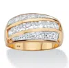 Palm Beach Jewelry Men's 1.32 Cttw. Cubic Zirconia 14k Gold-plated Sterling Silver Channel Ring In Yellow