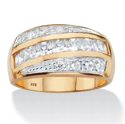 Palm Beach Jewelry Men's 1.32 Cttw. Cubic Zirconia 14k Gold-plated Sterling Silver Channel Ring In Yellow