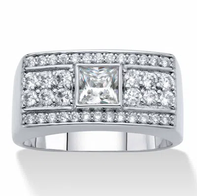 Palm Beach Jewelry Men's 1.38 Cttw. Square-cut And Round Cz Platinum-plated Multi-row Ring In White