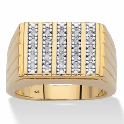 Palm Beach Jewelry Men's 1/4 Ctw Round Diamond 18k Gold-plated Silver Multi-row Grooved Ring In Yellow