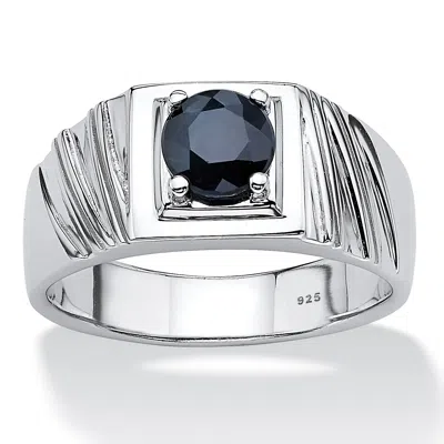 Palm Beach Jewelry Men's 1.41 Tcw Round Midnight Blue Genuine Sapphire Sterling Silver Classic Ring In White