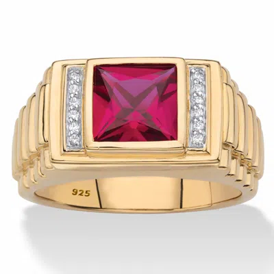 Palm Beach Jewelry Men's 1.42 Cttw. Gold-plated .925 Silver Created Red Ruby & Diamond Accent Ring In Yellow