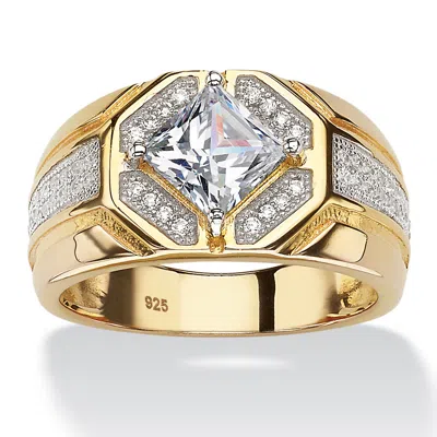 Palm Beach Jewelry Men's 1.44 Tcw Cubic Zirconia Octagon Ring In 14k Gold-plated Sterling Silver In White