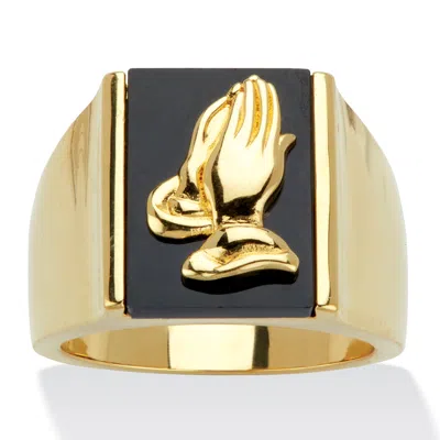 Palm Beach Jewelry Men's 14k Gold-plated Black Onyx Praying Hands Ring In Yellow