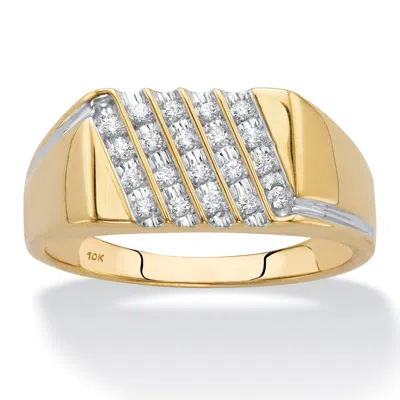 Palm Beach Jewelry Men's 1/5 Cttw. Solid 10k Yellow Gold Round Diamond Multi-row Diagonal Grid Ring