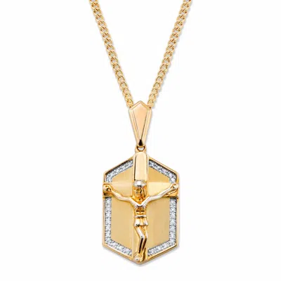 Palm Beach Jewelry Men's .15 Cttw. Yellow Gold-plated Pavé Cubic Zirconia Crucifix Necklace 22" In White