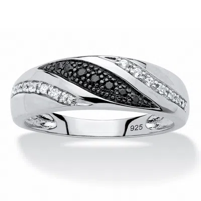 Palm Beach Jewelry Men's 1/5 Tcw Black And White Diamond Ring Platinum-plated Sterling Silver