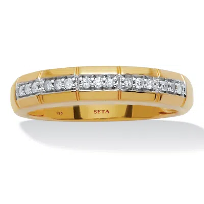 Palm Beach Jewelry Men's .15 Tcw Diamond 18k Gold-plated Sterling Silver Slit Band Ring In White