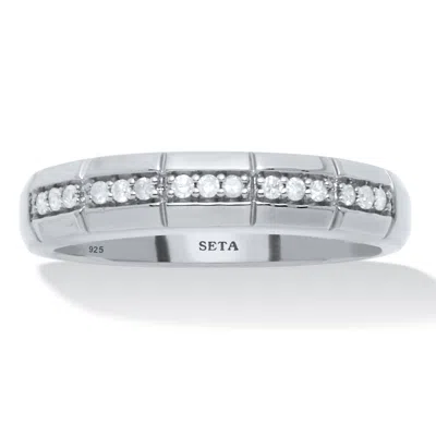 Palm Beach Jewelry Men's .15 Tcw Diamond Platinum-plated Sterling Silver Slit Band Ring In White