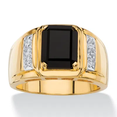 Palm Beach Jewelry Men's 1/5 Tcw Genuine Black Onyx And Diamond 18k Gold-plated Ring