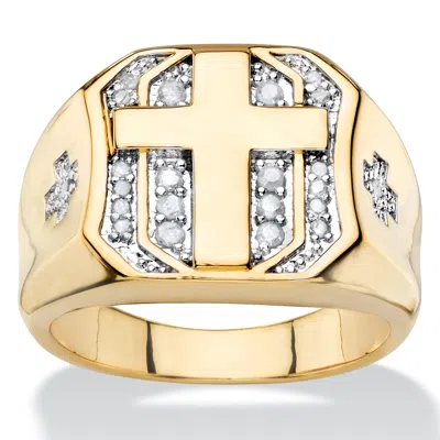Palm Beach Jewelry Men's 1/5 Tcw Round Diamond Yellow Gold-plated Pave-style Octagon Cross Ring