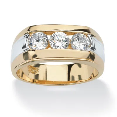 Palm Beach Jewelry Men's 1.50 Tcw Channel-set Cz Gold-plated Sterling Silver 3-stone Ring In White