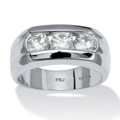 Palm Beach Jewelry Men's 1.50 Tcw Round Cubic Zirconia Ring In Platinum Plated In White