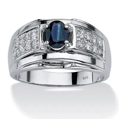 Palm Beach Jewelry Men's 1.53 Tcw Genuine Sapphire And Cz Ring In Sterling Silver In Blue