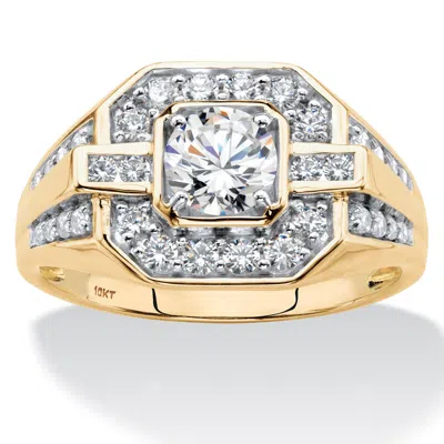 Palm Beach Jewelry Men's 1.58 Cttw. Solid 10k Gold Round Cubic Zirconia Octagon-shaped Ring In Yellow