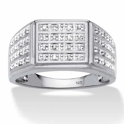 Palm Beach Jewelry Men's 1/6 Cttw. Pave Diamond Platinum-plated Sterling Silver Grid Ring In White
