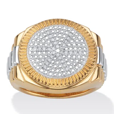 Palm Beach Jewelry Men's 1/6 Tcw Pave Diamond Two-tone Ring Gold-plated Sterling Silver In Yellow