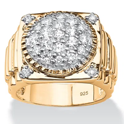 Palm Beach Jewelry Men's 1.63 Tcw Pave Cubic Zirconia 14k Gold-plated Sterling Silver Cluster Ring In White