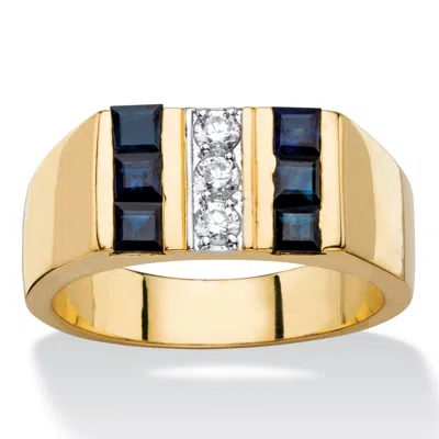 Palm Beach Jewelry Men's 1.69 Tcw Cz And Genuine Blue Sapphire Gold-plated Channel-set Ring