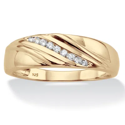 Palm Beach Jewelry Men's 1/7 Cttw. Round Diamond 18k Gold-plated Sterling Silver Diagonal Ring In Yellow