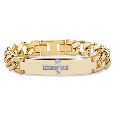 Palm Beach Jewelry Men's 1/7 Tcw Diamond Gold-plated Horizontal Cross Curb-link Bracelet 9" In White