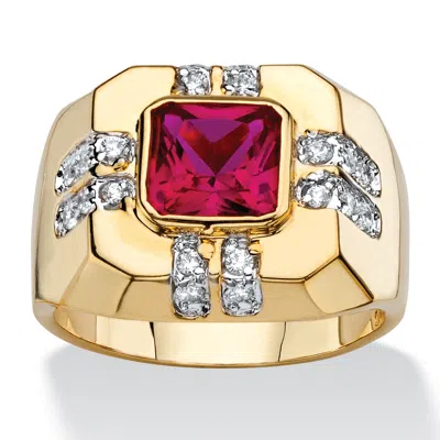 Palm Beach Jewelry Men's 1.78 Tcw Square-cut Simulated Ruby And Cz Gold-plated Octagon Ring In Yellow