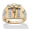 Palm Beach Jewelry Men's 1/8 Cttw. 10k Yellow Gold Diamond Crucifix Ring In Yellow
