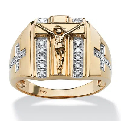 Palm Beach Jewelry Men's 1/8 Cttw. 10k Yellow Gold Diamond Crucifix Ring
