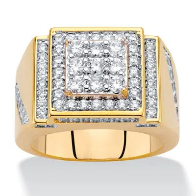 Palm Beach Jewelry Men's 1.80 Cttw. Round Cubic Zirconia Gold-plated Step Top Grid Ring In Yellow