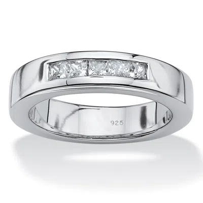 Palm Beach Jewelry Men's 1.85 Cttw. Emerald-cut Cubic Zirconia Platinum-plated Silver Wedding Band In White