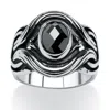 Palm Beach Jewelry Men's 1.86 Tcw Black Oval-cut Cubic Zirconia Evil Eye Ring In Stainless Steel In White