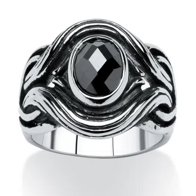 Palm Beach Jewelry Men's 1.86 Tcw Black Oval-cut Cubic Zirconia Evil Eye Ring In Stainless Steel In White