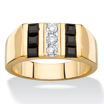 Palm Beach Jewelry Men's .19 Tcw Cz And Genuine Black Onyx Gold-plated Channel-set Ring In Yellow