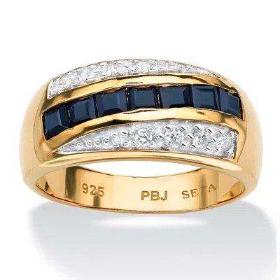 Palm Beach Jewelry Men's 1.95 Tcw Sapphire And Cz Ring In Gold-plated Sterling Silver In Blue