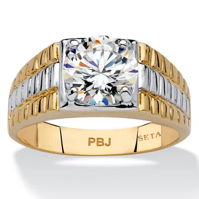 Palm Beach Jewelry Men's 2 Carat Round Cubic Zirconia Textured Ring Gold-plated In White