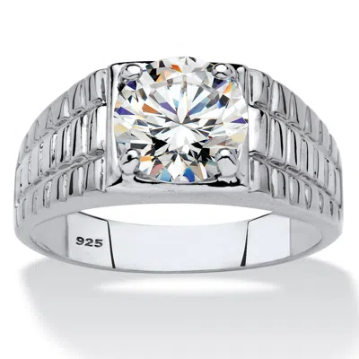 Palm Beach Jewelry Men's 2 Cttw Round Cubic Zirconia Platinum-plated Silver Watchband-style Ring In White