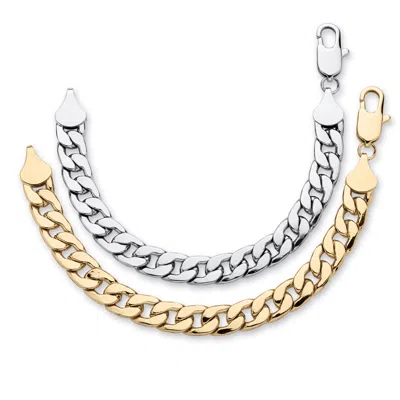 Palm Beach Jewelry Men's 2 Piece Curb-link Bracelet Set In Yellow Goldtone And Silvertone 9"