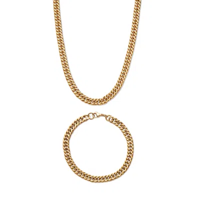 Palm Beach Jewelry Men's 2 Piece Curb-link Gold Ion-plated Stainless Steel Set 6mm 9" & 20" Lengths In Yellow
